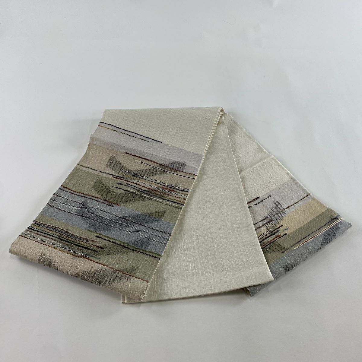 【美品】 袋帶 秀品級 幾何學 奶油色 大鼓圖案 純蠶絲