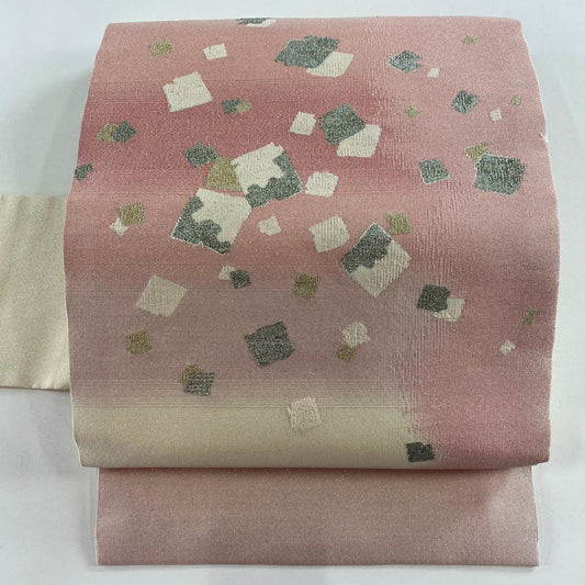【美品】 名古屋帶 秀品級 金金箔散佈 金金箔 奶油色 純蠶絲