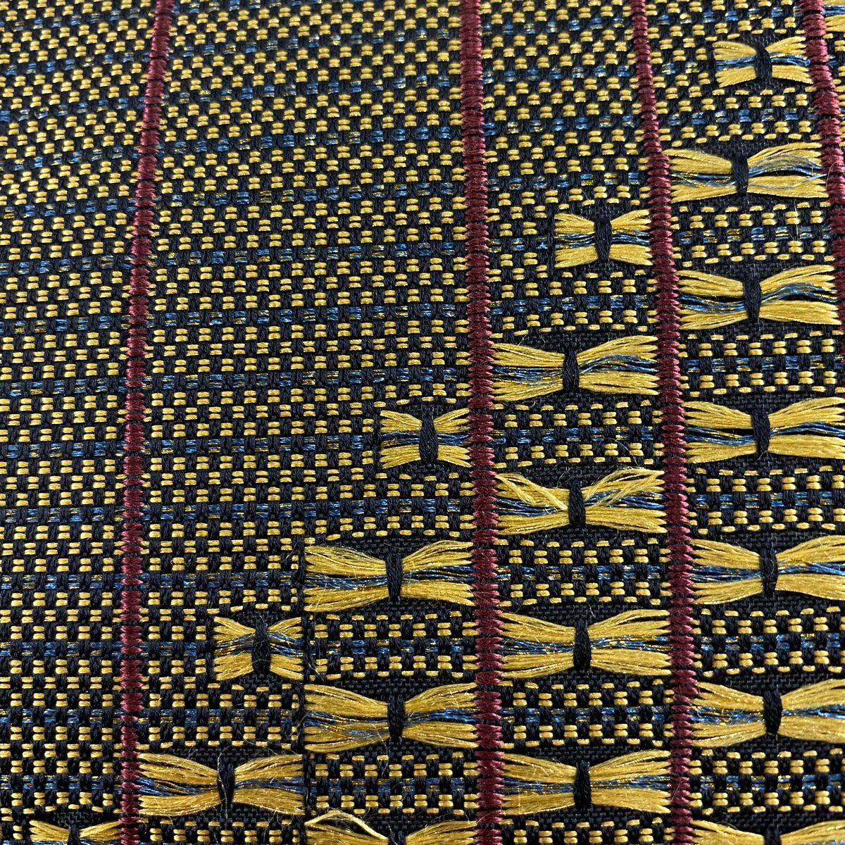 【美品】 袋帶 秀品級 縞 幾何學圖案 金線 山吹茶 六通 純蠶絲