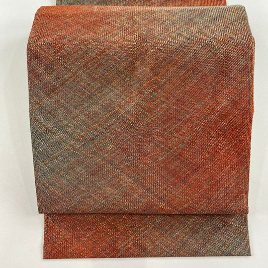 【美品】 名古屋帶 優品級 八寸名古屋帶 松樹葉仕立 雜色 金絲 茜 純蠶絲