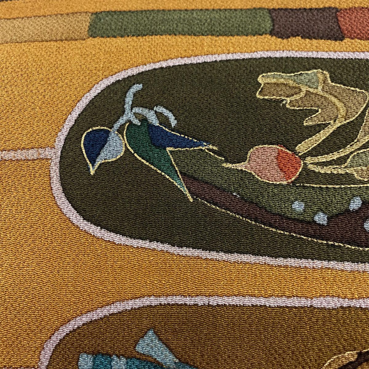 名古屋帶 秀品級 生物 蔬菜 山吹 深藍 純蠶絲