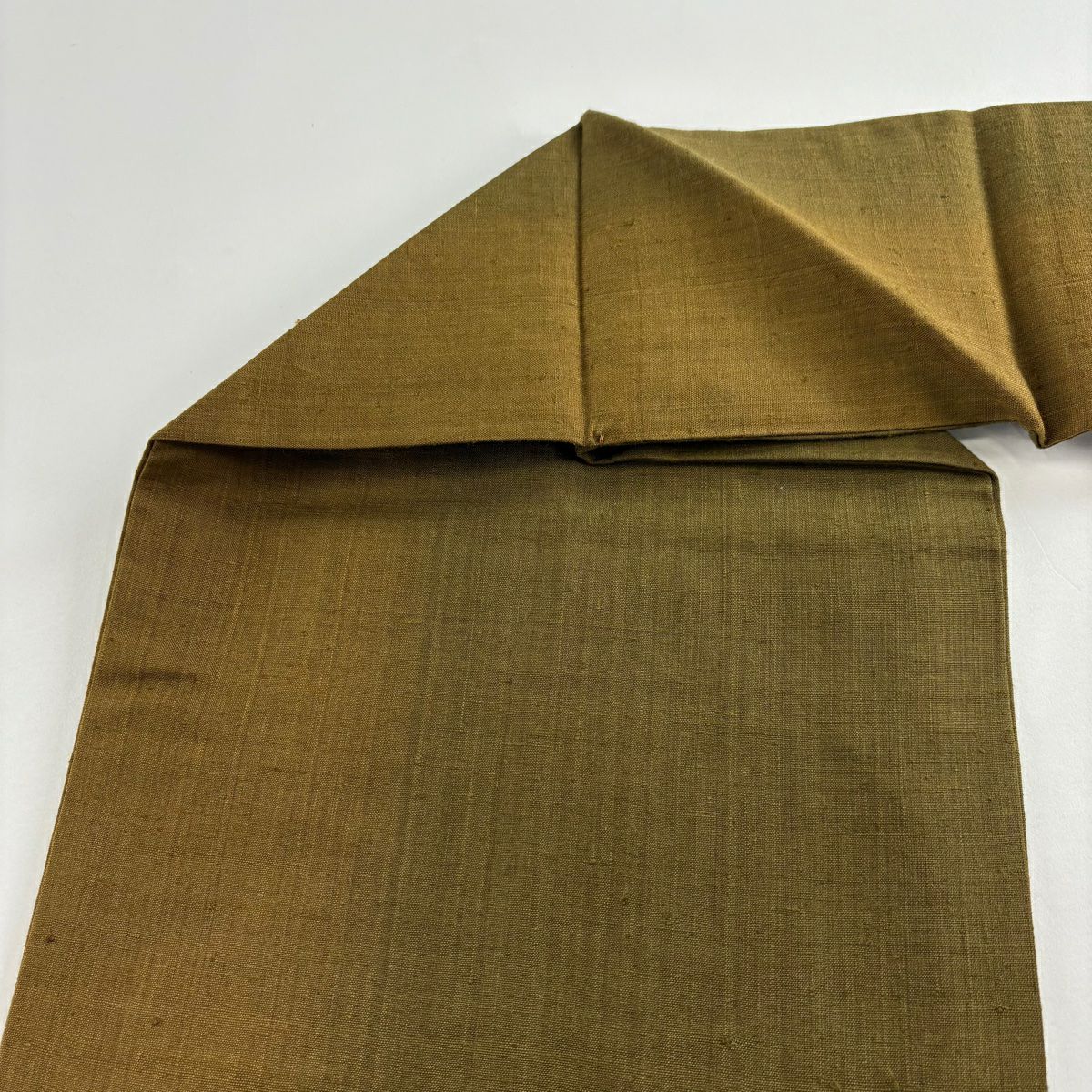 【美品】名古屋帶 秀品級 紬織織 花 刺繡 茶綠 純蠶絲