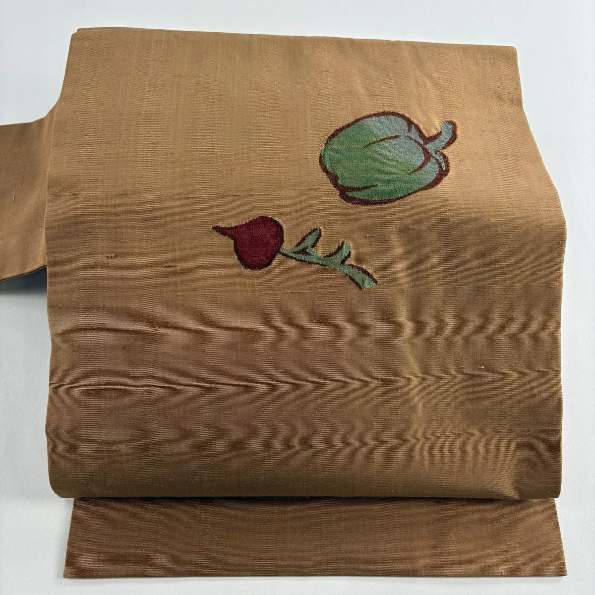 【美品】 名古屋帶 秀品級 紬織織 生物 山吹茶 純蠶絲