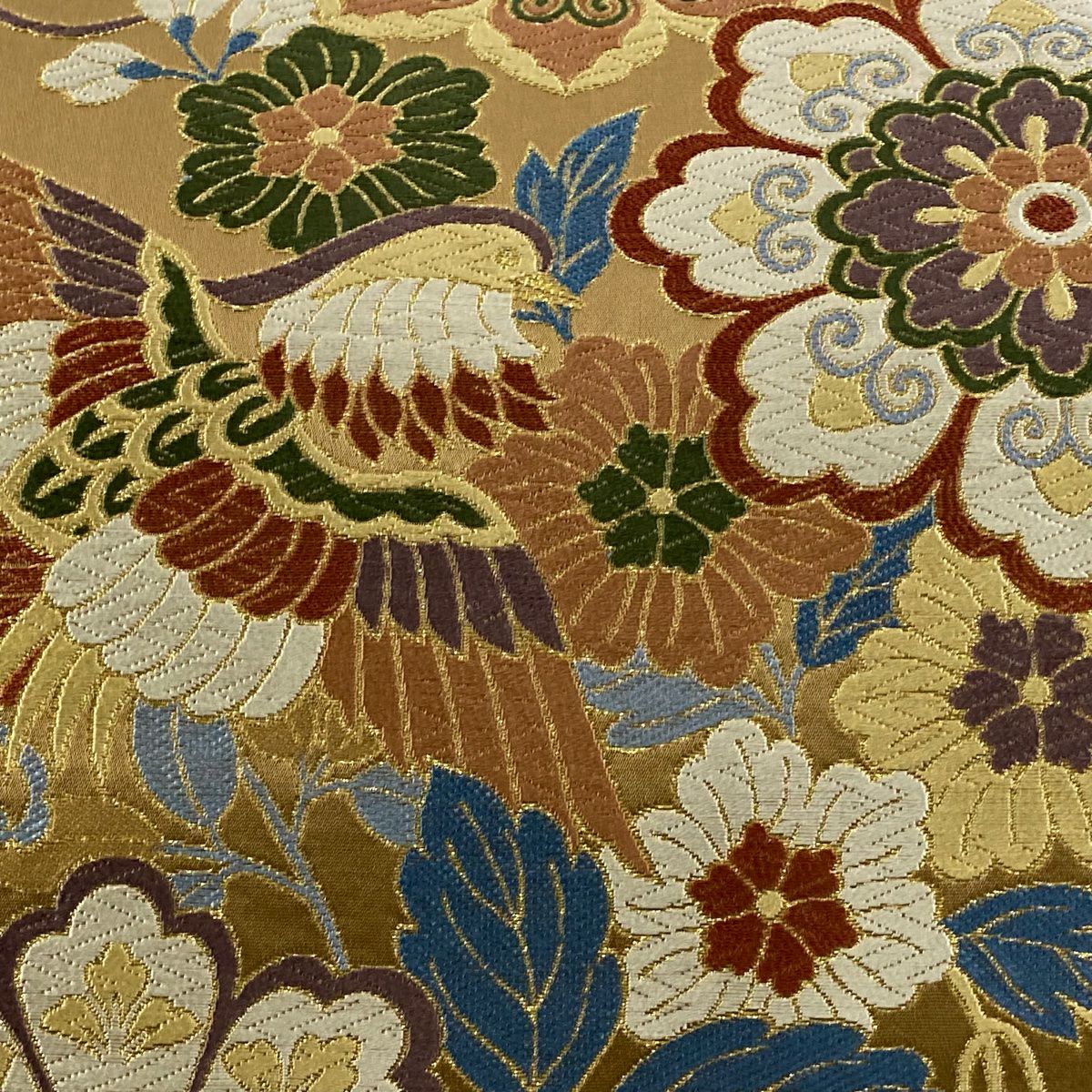 袋帶 秀品級 鴛鴦 華紋 金絲 唐織 茶 六通 純蠶絲