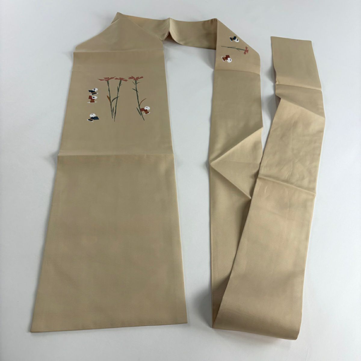 【美品】 名古屋帶 秀品級 草花紋紋 童款 米色 純蠶絲