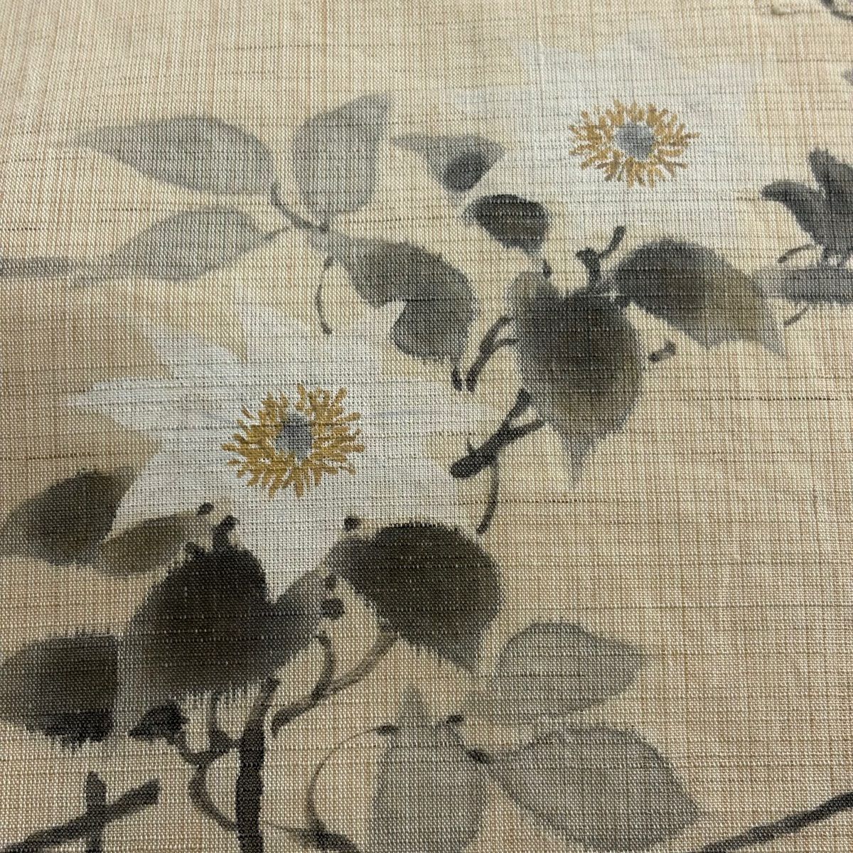 名古屋帶 優品級 草花紋 米色 純蠶絲