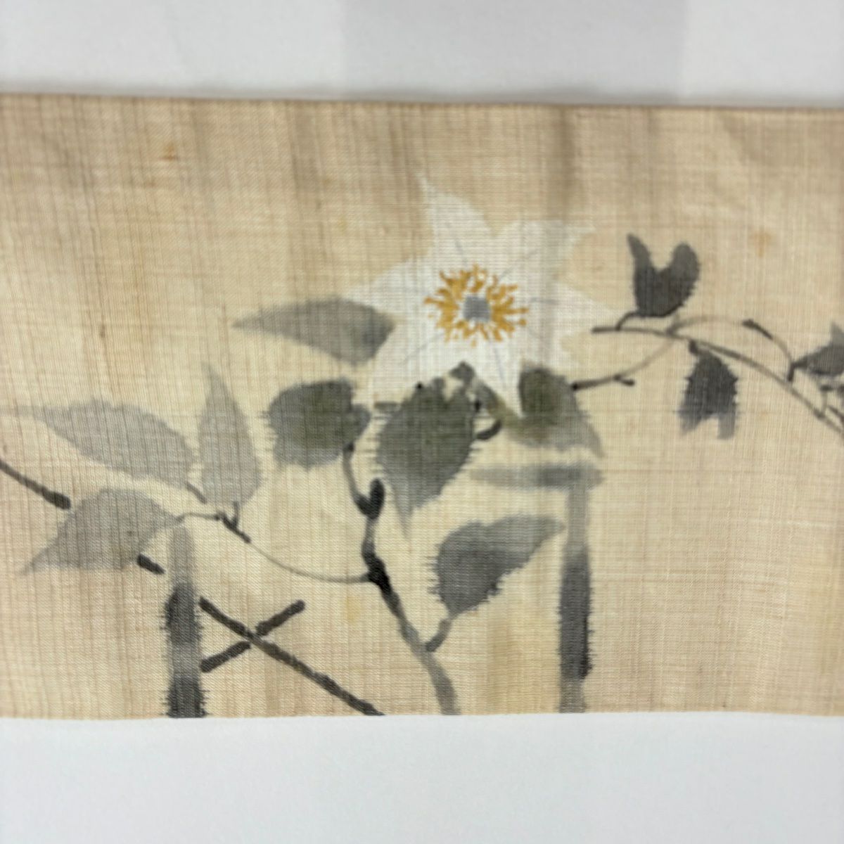 名古屋帶 優品級 草花紋 米色 純蠶絲