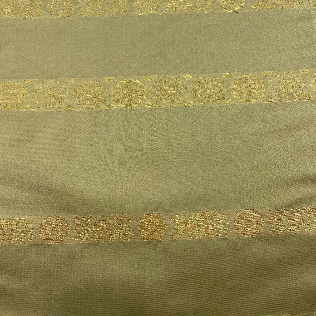 【美品】 袋帶 秀品級 青雲間道 金金箔 金絲 鶯色 六通 純蠶絲