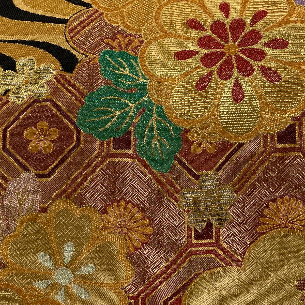 【美品】 袋帶 秀品級 京華 菊花 蜀江文 金絲 金金箔 金 六通 純蠶絲