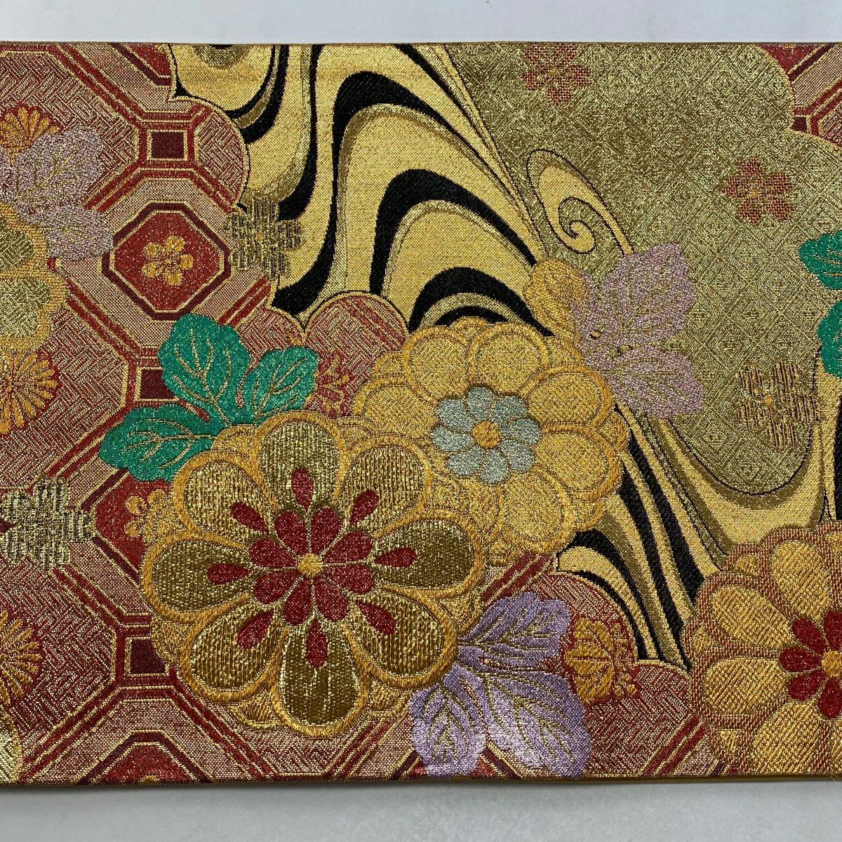 【美品】 袋帶 秀品級 京華 菊花 蜀江文 金絲 金金箔 金 六通 純蠶絲