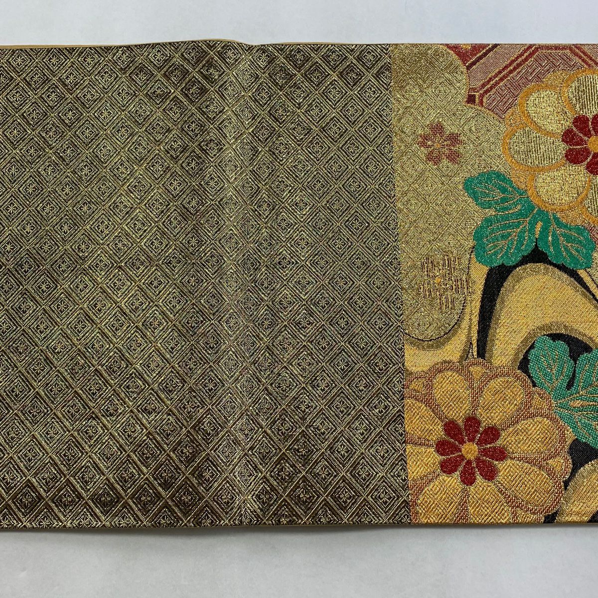 【美品】 袋帶 秀品級 京華 菊花 蜀江文 金絲 金金箔 金 六通 純蠶絲