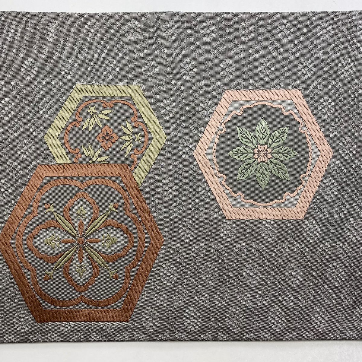 袋帶 秀品級 龜甲花 刺繡 灰 深藍 六通 純蠶絲