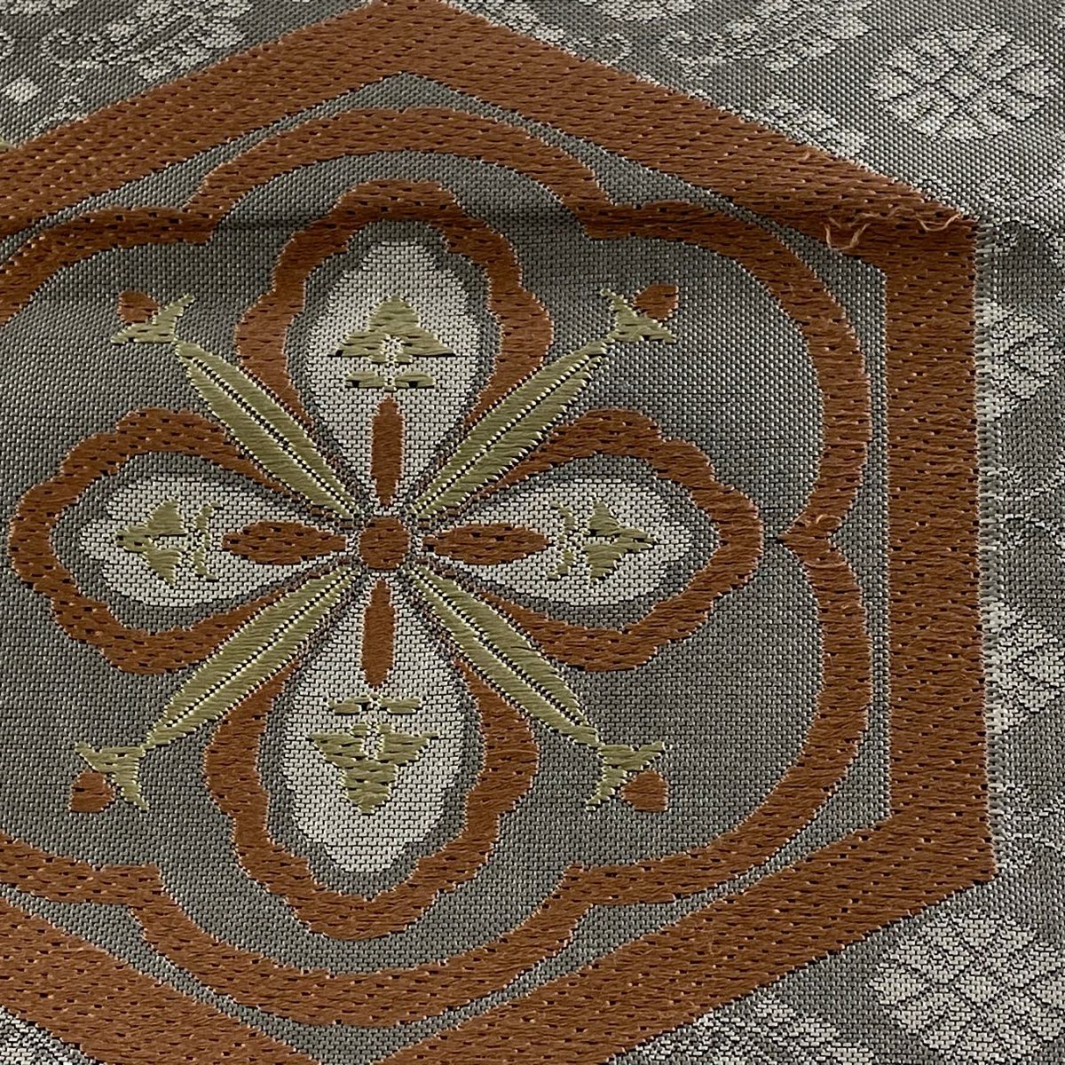 袋帶 秀品級 龜甲花 刺繡 灰 深藍 六通 純蠶絲
