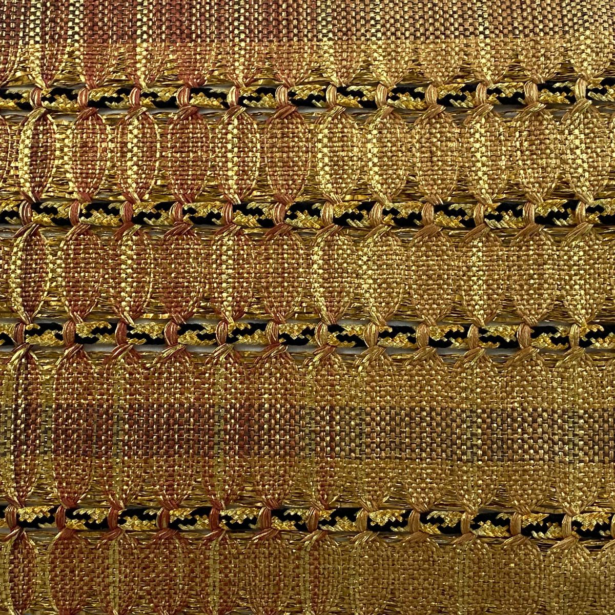 【美品】 袋帶 秀品級 縞 金糸 金金箔 紅茶 お太鼓圖案 純蠶絲