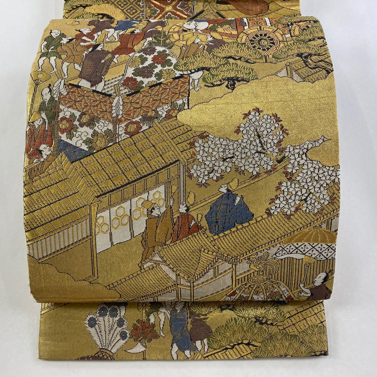 【美品】 袋帶 秀品級 山鉾 人物 金絲 金金箔 金色 全通 純蠶絲