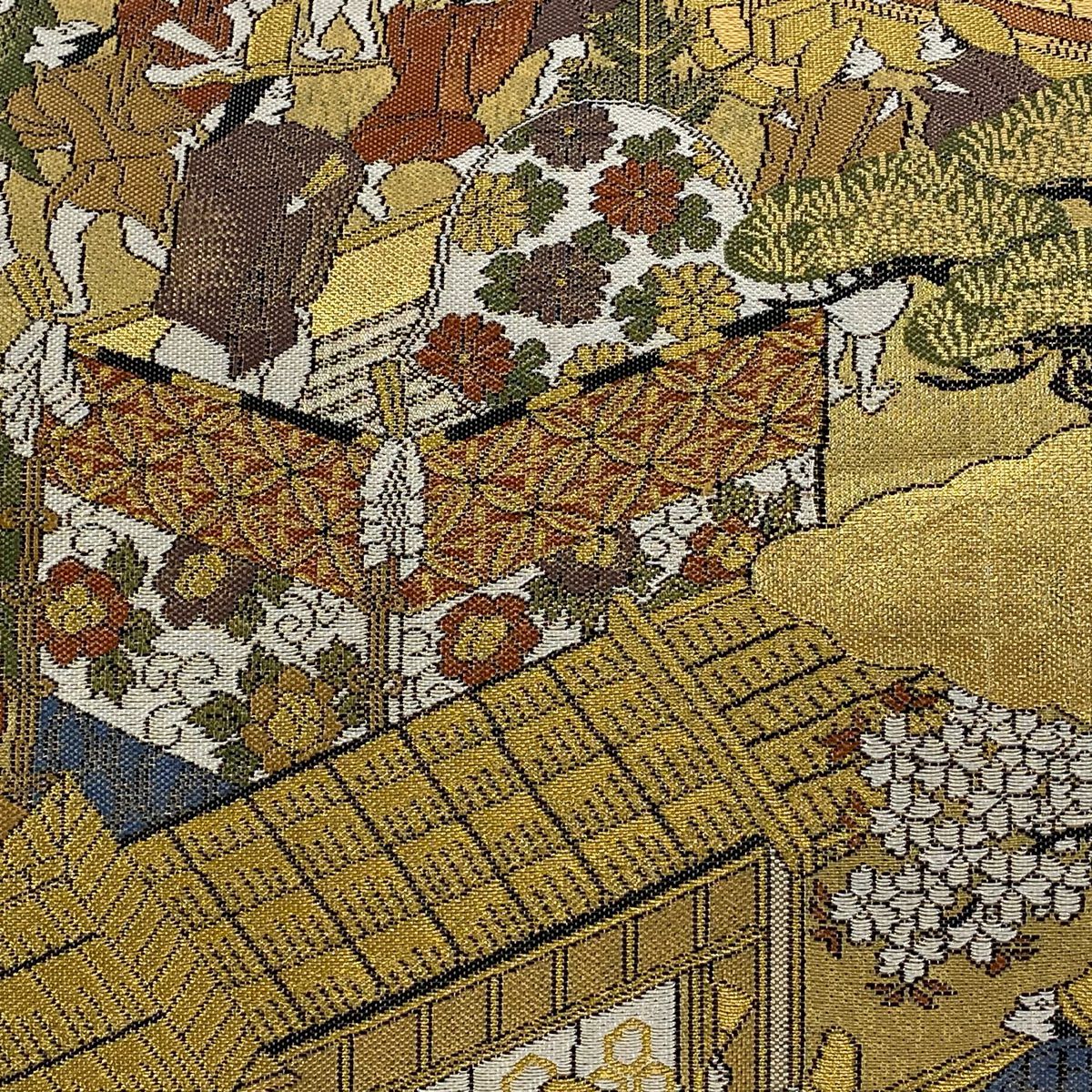 【美品】 袋帶 秀品級 山鉾 人物 金絲 金金箔 金色 全通 純蠶絲