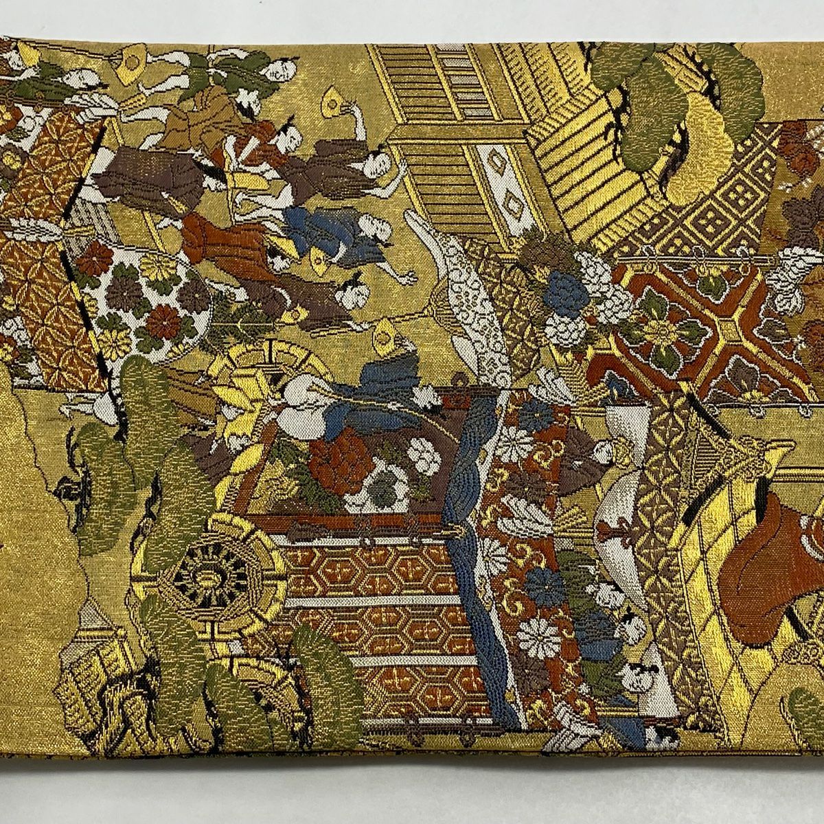 【美品】 袋帶 秀品級 山鉾 人物 金絲 金金箔 金色 全通 純蠶絲