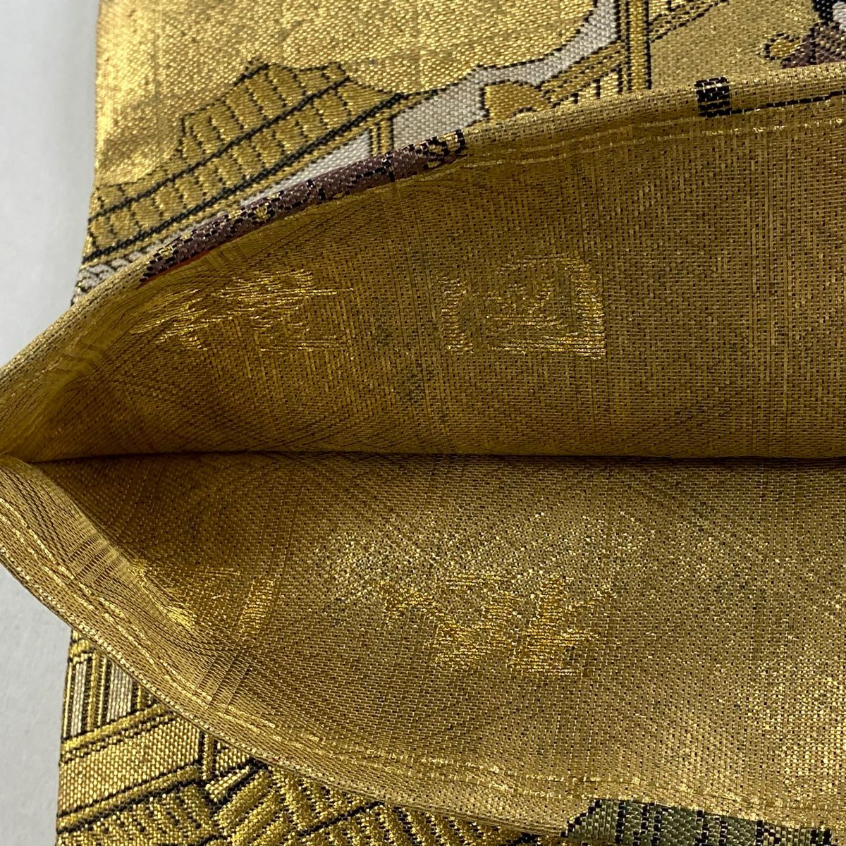 【美品】 袋帶 秀品級 山鉾 人物 金絲 金金箔 金色 全通 純蠶絲