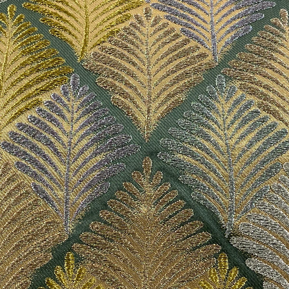 【美品】 袋帶 名品級 若松樹菱 金銀糸 金金箔 灰綠 六通 純蠶絲