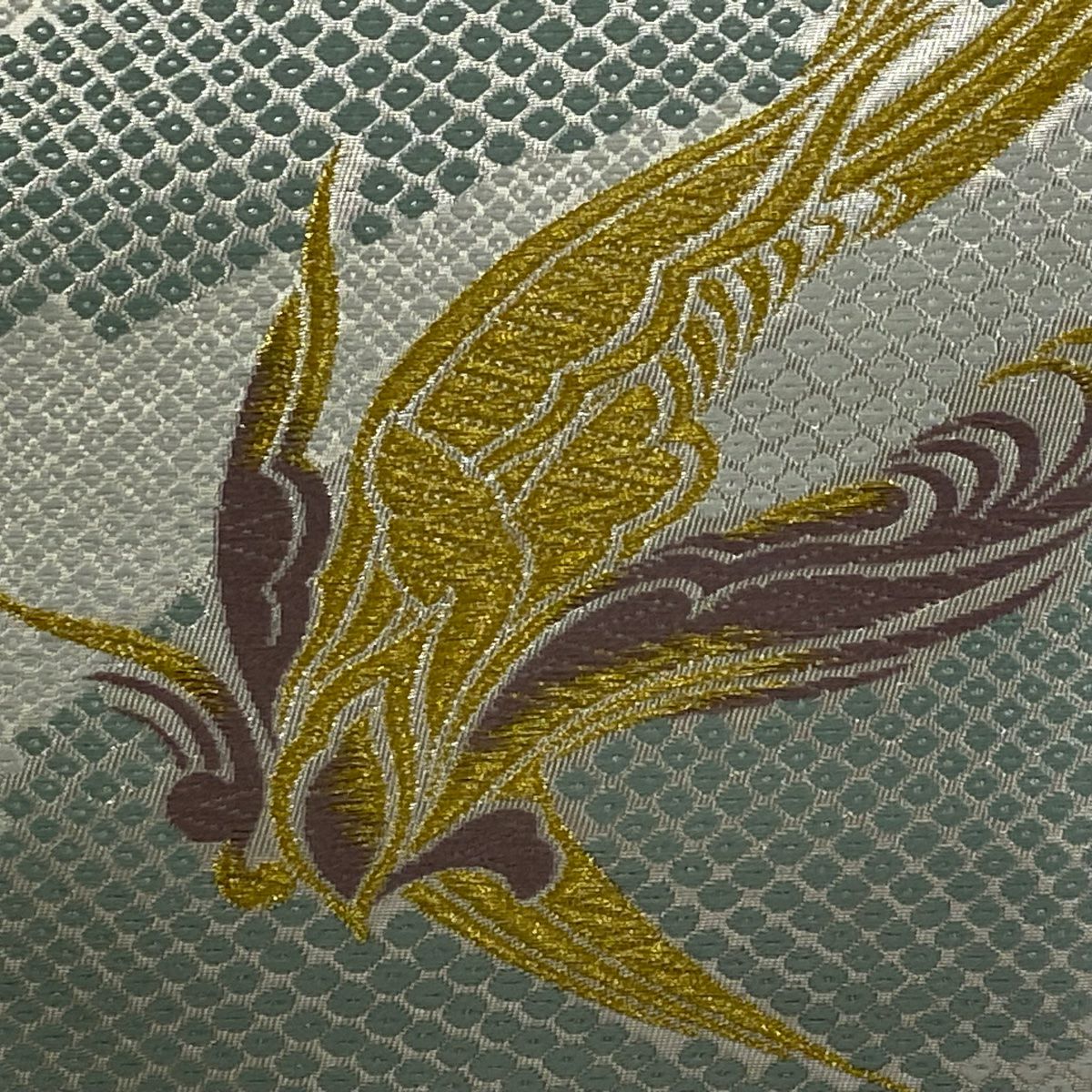 袋帶 名品級 蝶 霞 金絲 金金箔 淺綠 六通 純蠶絲