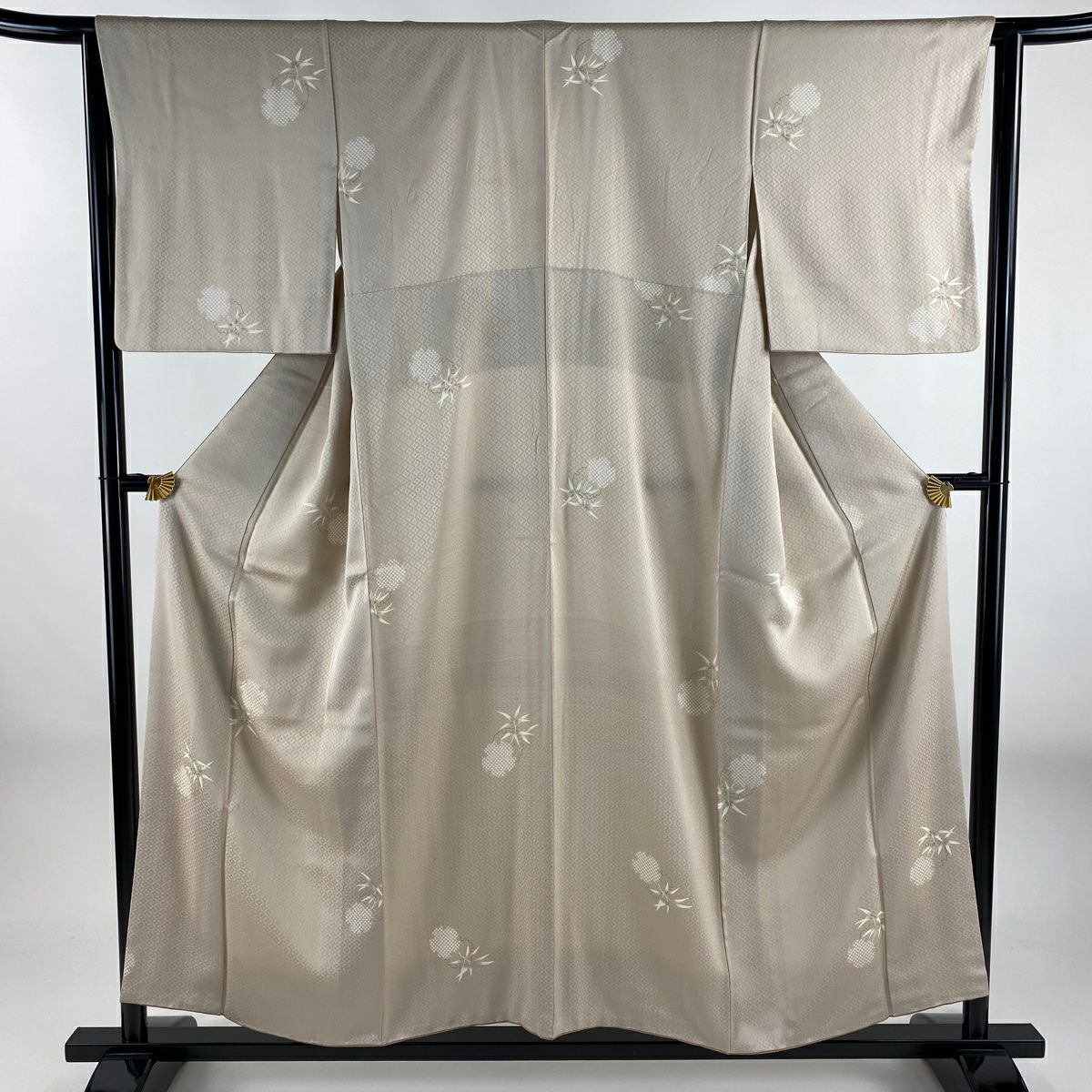 小紋 身長155cm 袖長62cm S 雙層 笹 雪輪 金銀彩 米色 純蠶絲 優品級