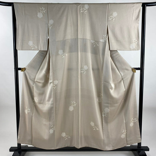小紋 身長155cm 袖長62cm S 雙層 笹 雪輪 金銀彩 米色 純蠶絲 優品級