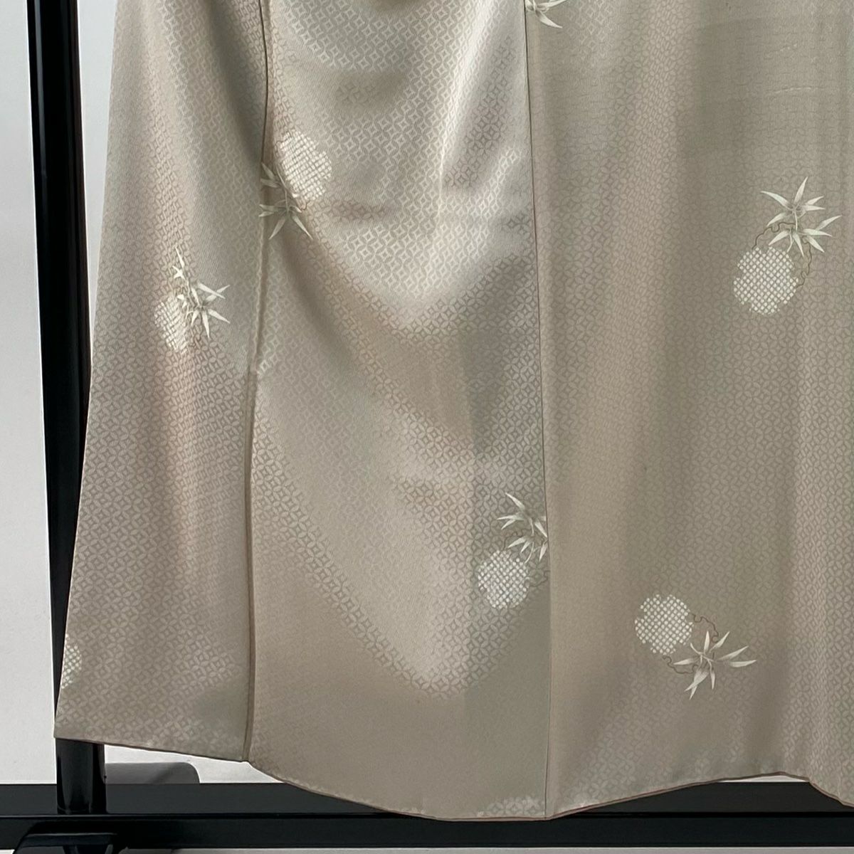 小紋 身長155cm 袖長62cm S 雙層 笹 雪輪 金銀彩 米色 純蠶絲 優品級