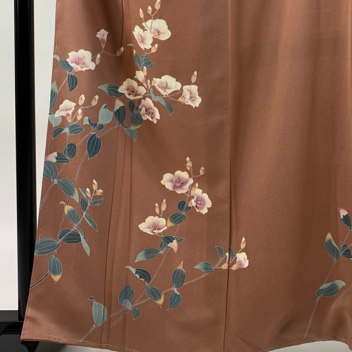 訪問服 身長162cm 袖長65.5cm M 雙層 附款 草花紋紋 粉米色 純蠶絲 優品級