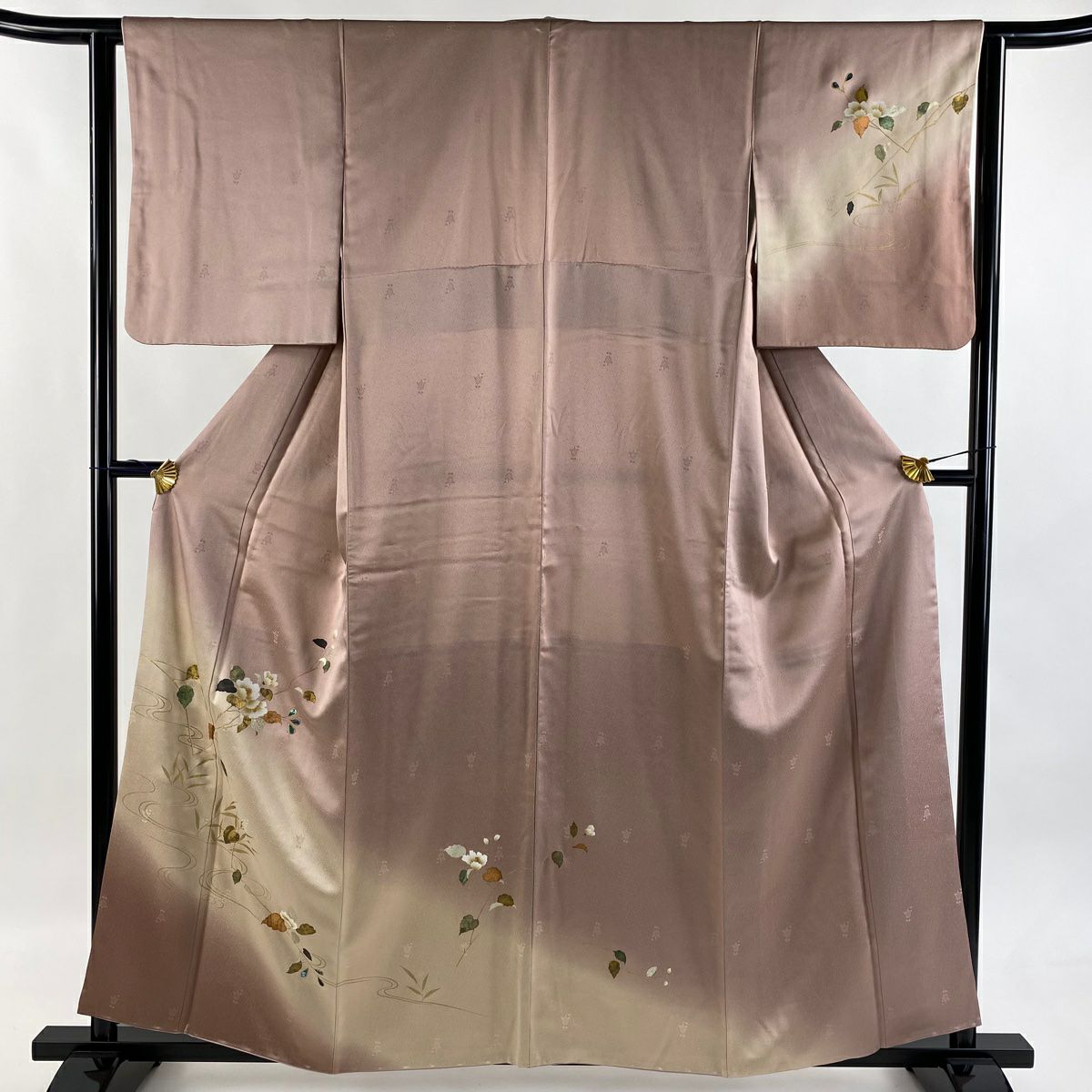 付下 身長158.5cm 袖長62.5cm S 雙層 枝花 流水 金銀彩 螺鈿 淺紫 純蠶絲 優品級