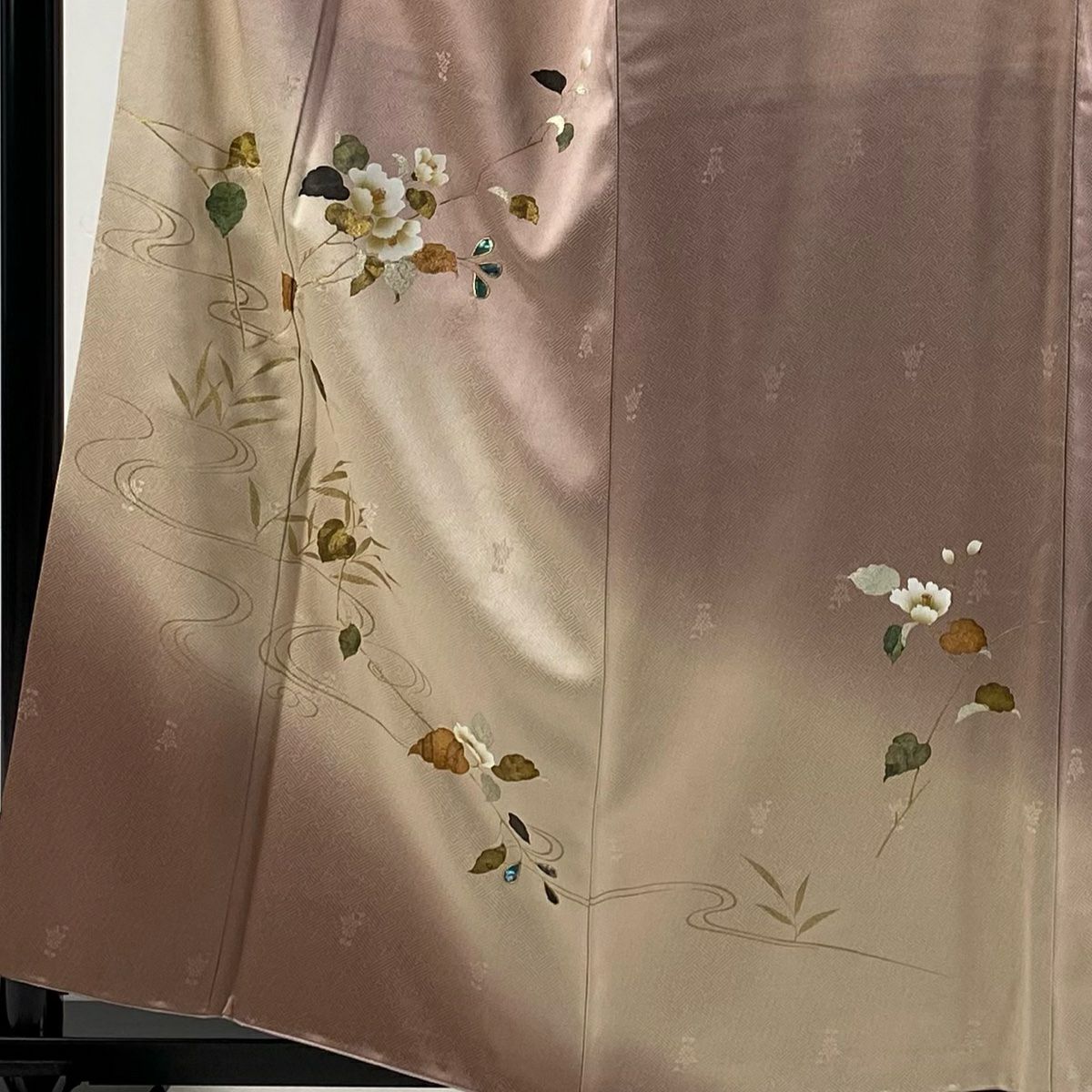 付下 身長158.5cm 袖長62.5cm S 雙層 枝花 流水 金銀彩 螺鈿 淺紫 純蠶絲 優品級