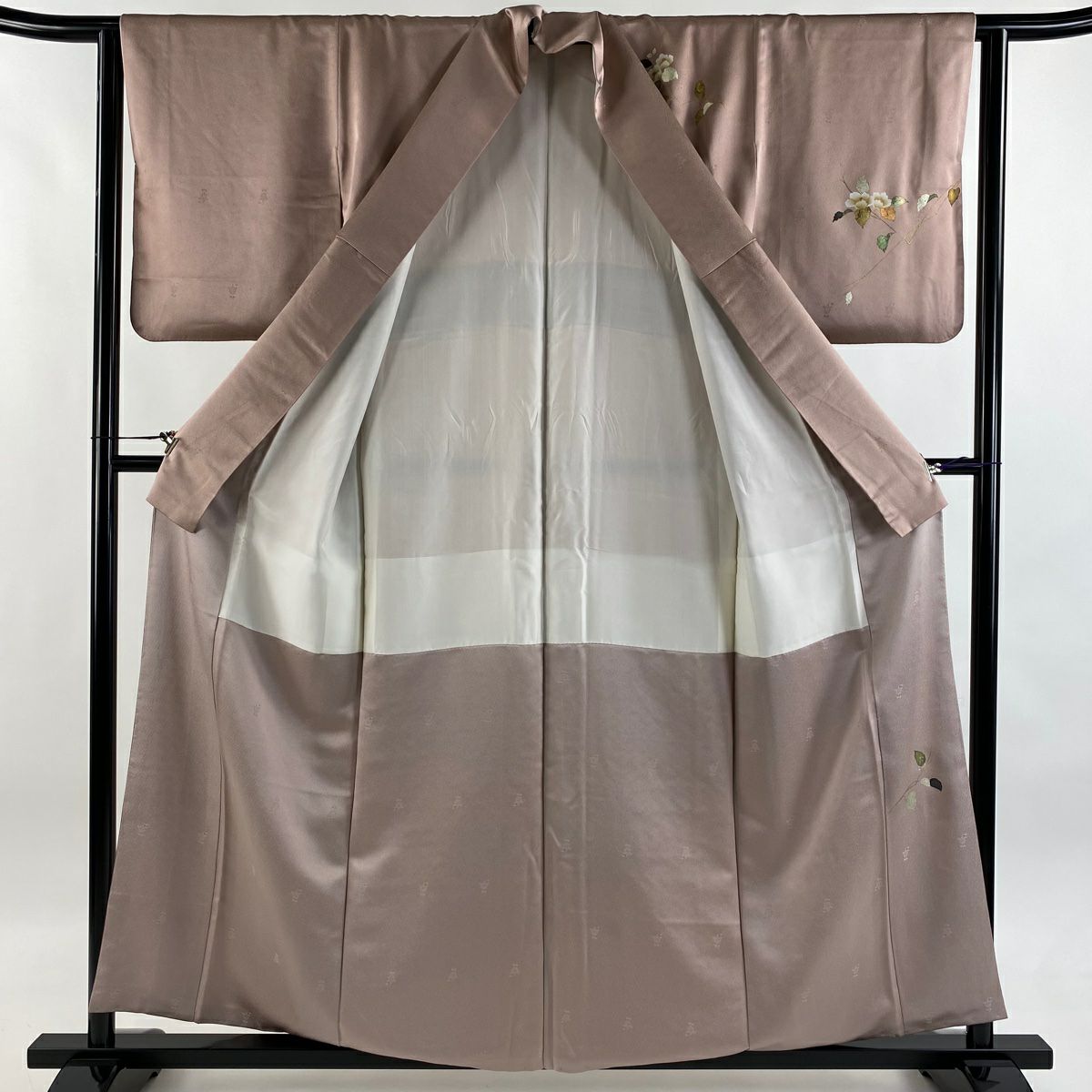 付下 身長158.5cm 袖長62.5cm S 雙層 枝花 流水 金銀彩 螺鈿 淺紫 純蠶絲 優品級