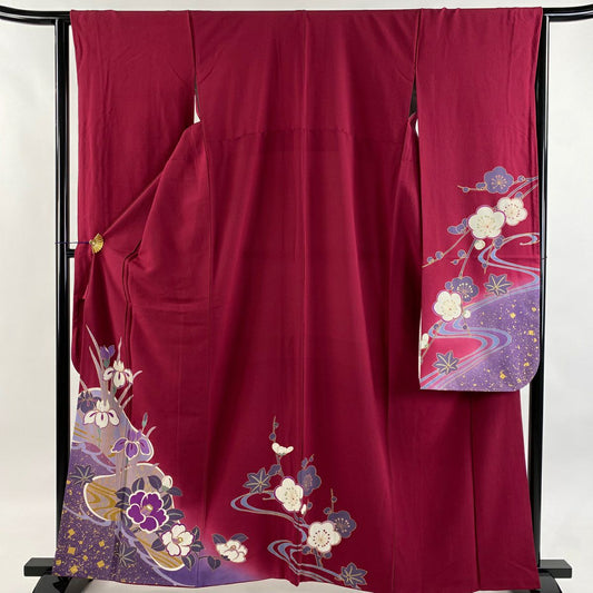 振袖禮服 身長161cm 袖長64cm M 雙層 菖蒲 椿 金銀彩 紅紫 純蠶絲 秀品級