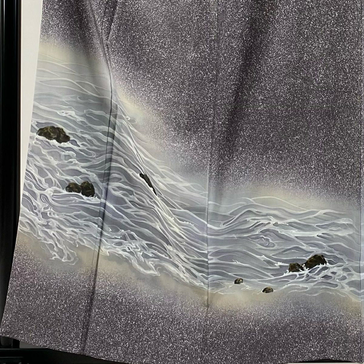 【美品】訪問服 身長159cm 袖長63cm S 雙層 紬織織 落款あり 風景 波 金銀彩 漸層 灰紫 純蠶絲 秀品級