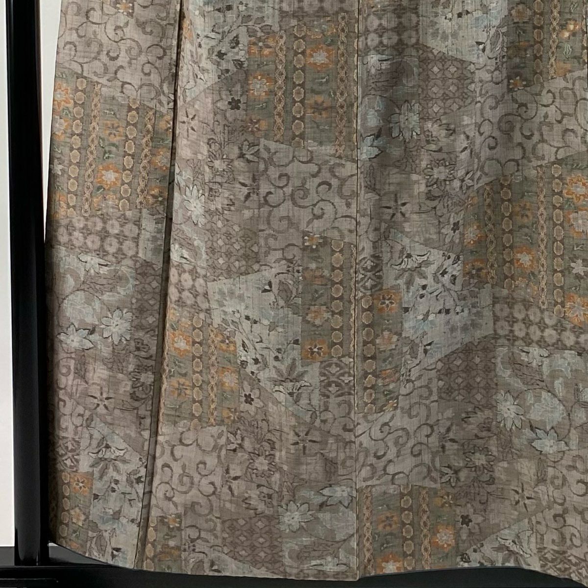 紬織 身長159.5cm 袖長64.5cm M 雙層 草花紋紋 幾何圖案 灰茶 純蠶絲 優品級