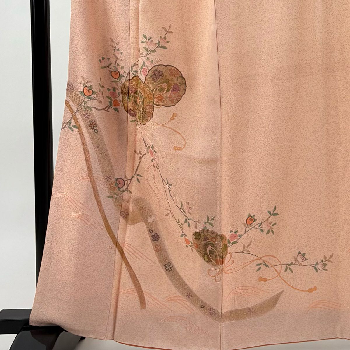 訪問服 身長162cm 袖長67cm M 雙層 大和 落款あり 鏡裏文 橘 金銀彩 雌雄 薄粉紅 純蠶絲 秀品級