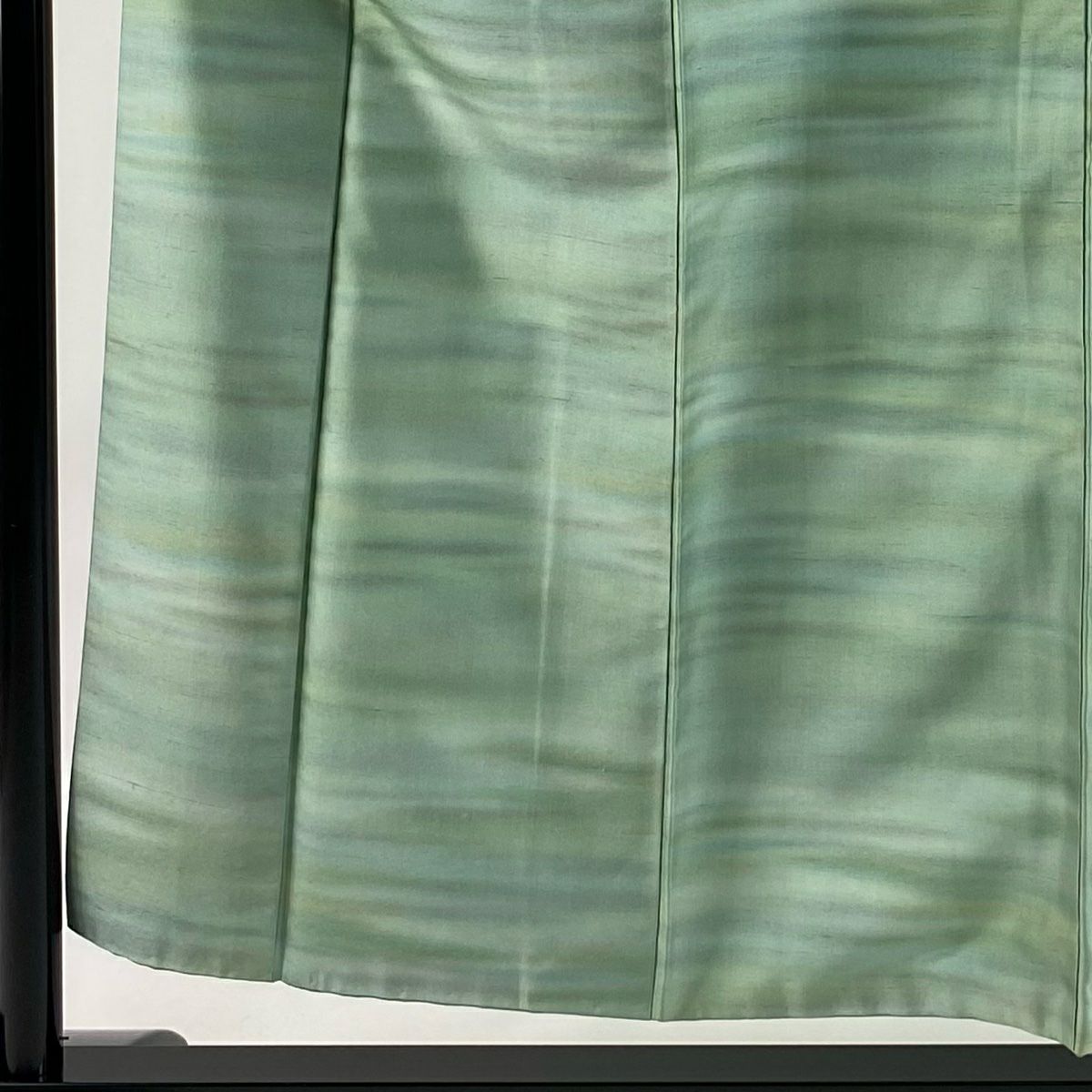 【美品】 小紋 身長154cm 袖長65cm M 雙層 紬織織 霞 漸層 淺綠 純蠶絲 優品級