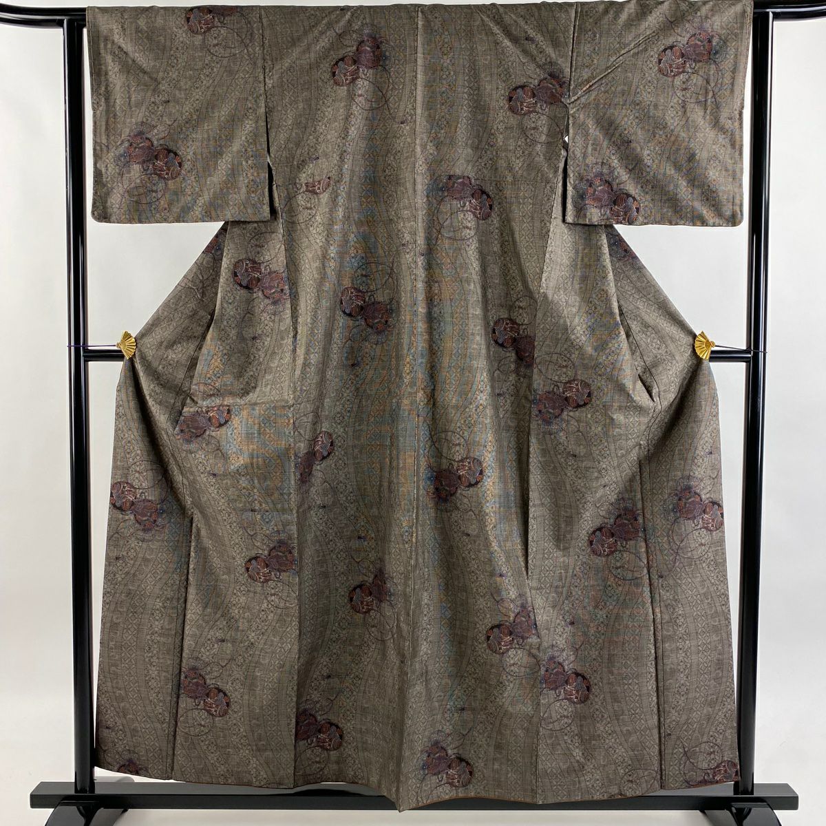 【美品】 紬織 身長157.5cm 袖長63cm S 雙層 鼓 姫 焦茶 純蠶絲 秀品級
