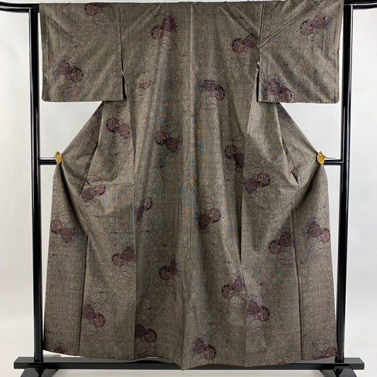 【美品】 紬織 身長157.5cm 袖長63cm S 雙層 鼓 姫 焦茶 純蠶絲 秀品級