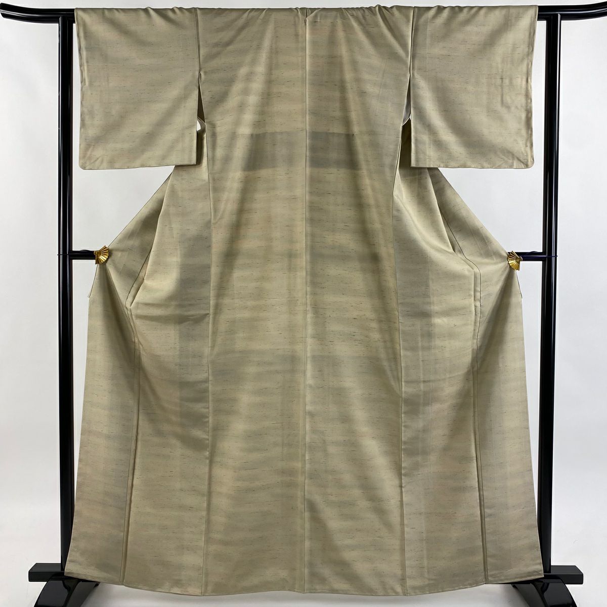 【美品】 小紋 身長163.5cm 袖長62.5cm S 雙層 紬織織 霞 漸層 薄茶 純蠶絲 秀品級 一つ紋