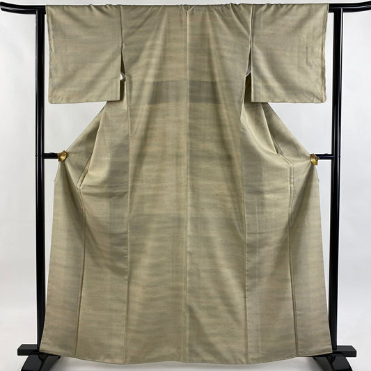 【美品】 小紋 身長163.5cm 袖長62.5cm S 雙層 紬織織 霞 漸層 薄茶 純蠶絲 秀品級 一つ紋