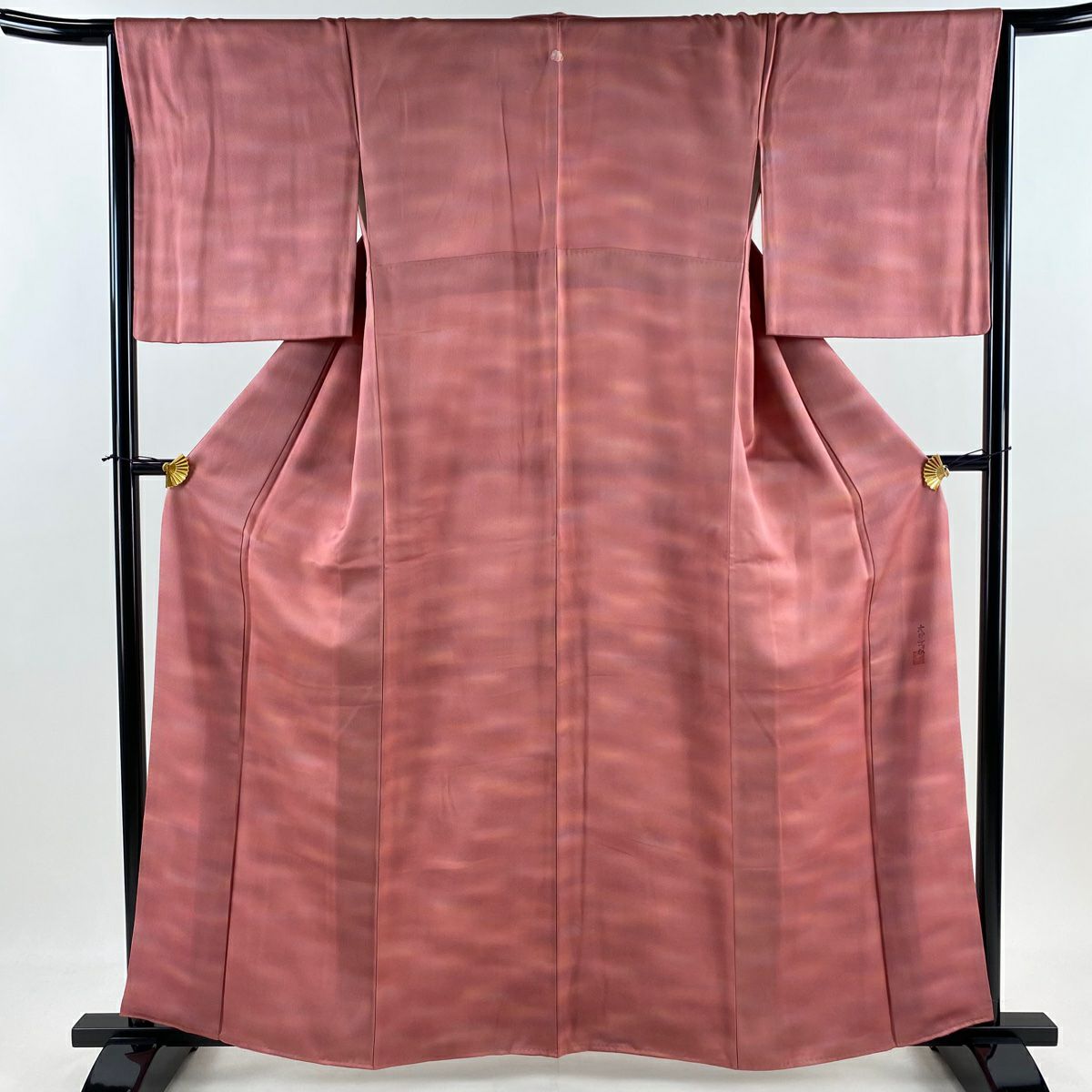 【美品】 小紋 身長161cm 袖長66cm M 雙層 本鄉大田子 有落款 漸變 深粉紅 純蠶絲 秀品級 一つ紋