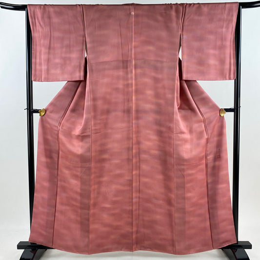 【美品】 小紋 身長161cm 袖長66cm M 雙層 本鄉大田子 有落款 漸變 深粉紅 純蠶絲 秀品級 一つ紋