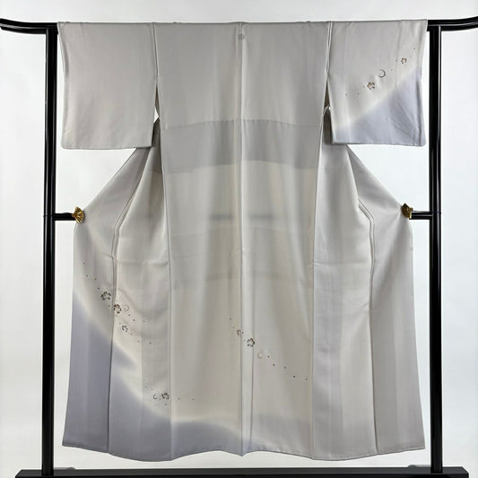 付下 身長151cm 袖長62cm S 雙層櫻花 月 金銀彩 金絲 灰色 純蠶絲 秀品級 一つ紋