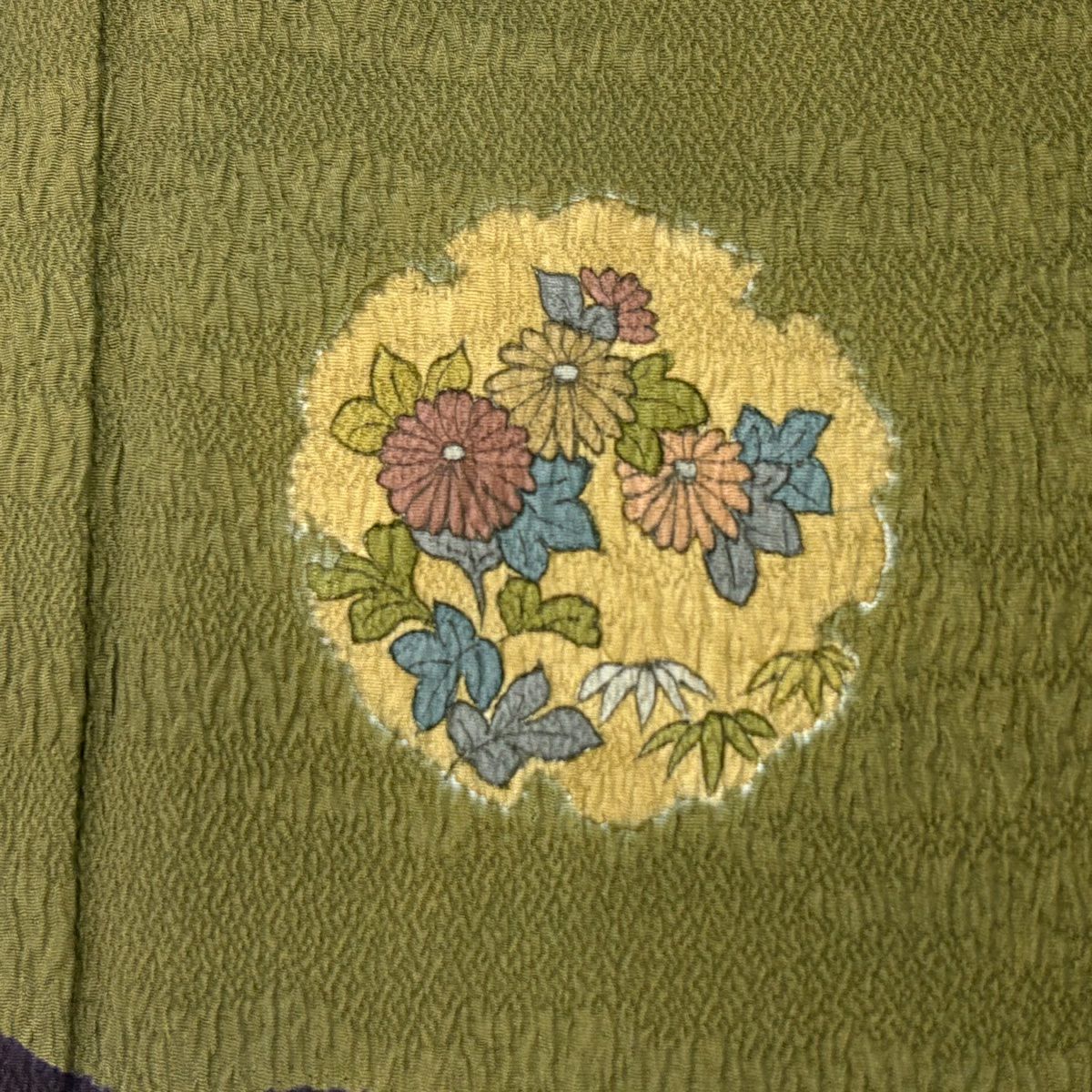【美品】 付下 身長154cm 袖長64cm M 雙層 雪輪 草花紋紋 鶯 綠 純蠶絲 秀品級