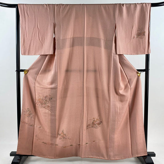 付下 身長160.5cm 袖長67cm M 雙層 花車 草籠 刺繡 漸層 粉紅 純蠶絲 優品級