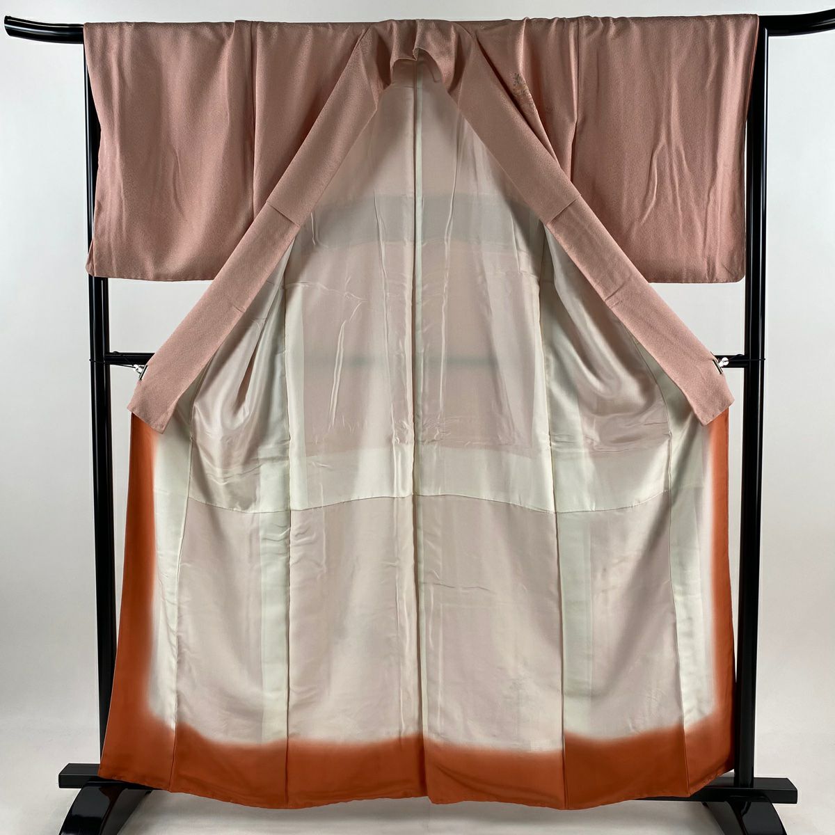 付下 身長160.5cm 袖長67cm M 雙層 花車 草籠 刺繡 漸層 粉紅 純蠶絲 優品級