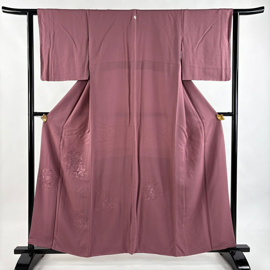 付下 身長159.5cm 袖長62cm S 雙層 華紋 刺繡 紅紫 純蠶絲 秀品級 一つ紋