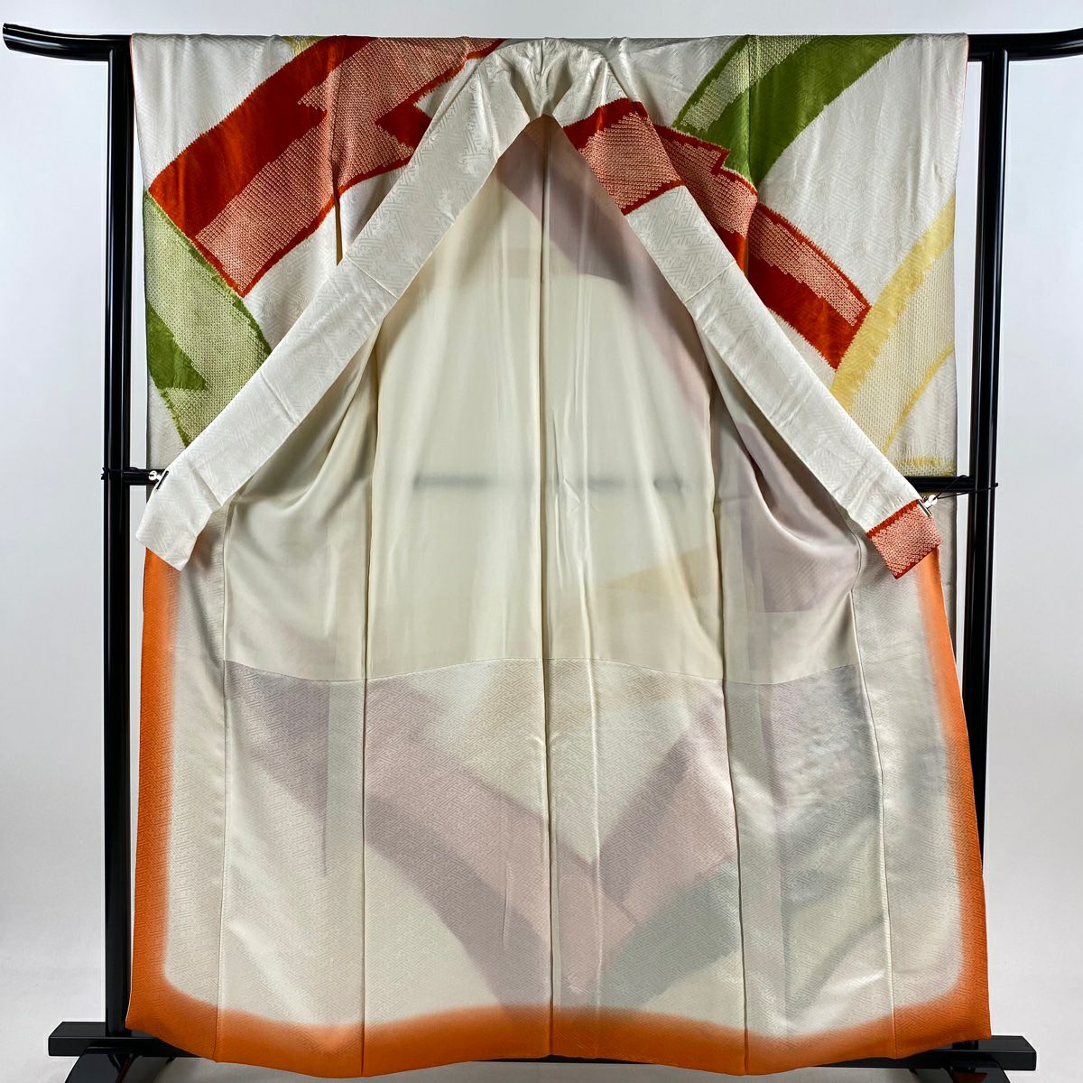 振袖禮服 身長159cm 袖長63.5cm S 雙層 牡丹 梅花 刺繡 絞染 白 純蠶絲 秀品級