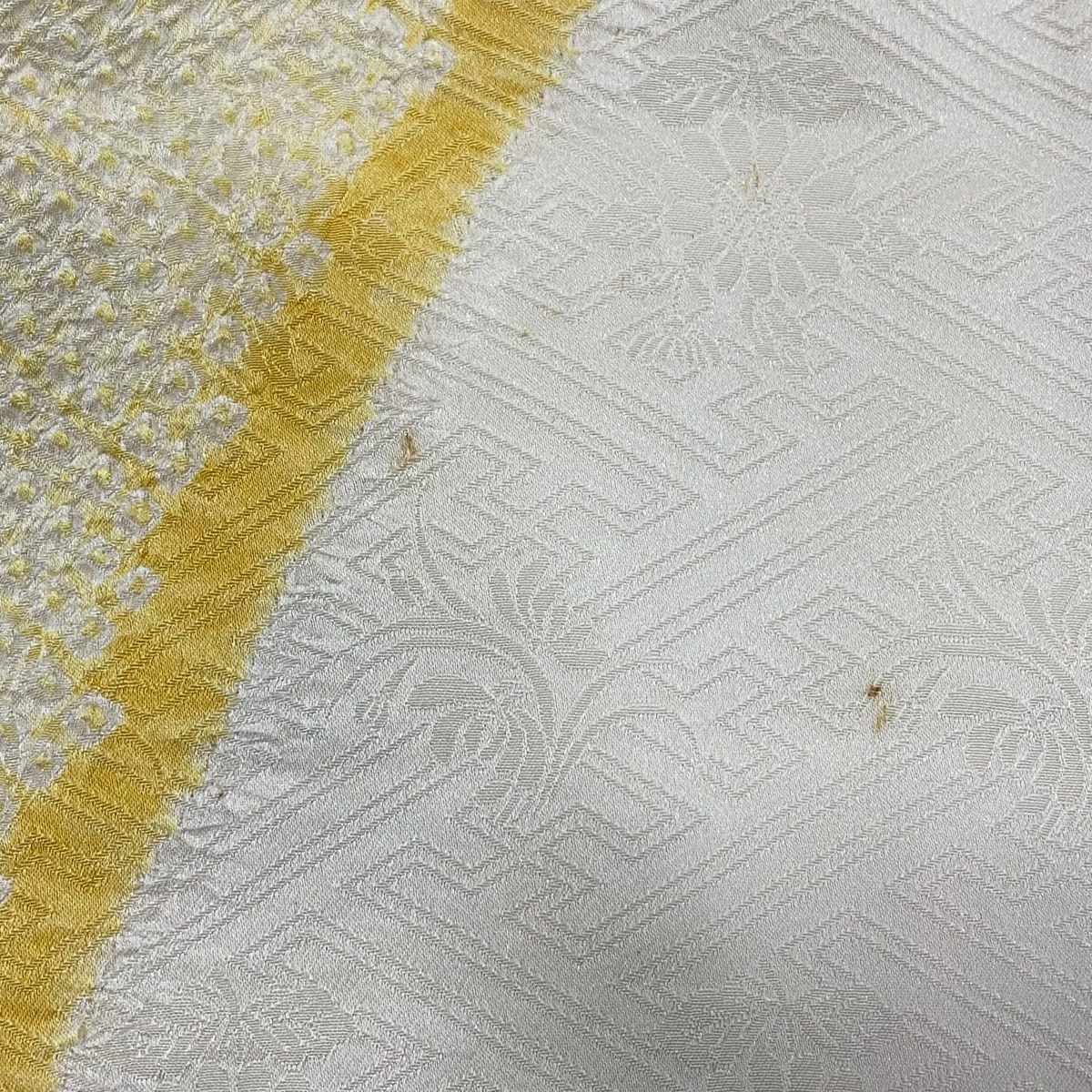 振袖禮服 身長159cm 袖長63.5cm S 雙層 牡丹 梅花 刺繡 絞染 白 純蠶絲 秀品級