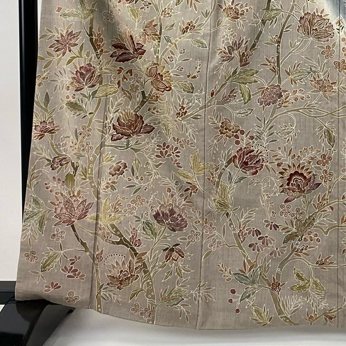 訪問服 身長163.5cm 袖長62.5cm S 雙層 紬織織 落款あり 枝花刺繡 金糸 薄茶 純蠶絲 名品級